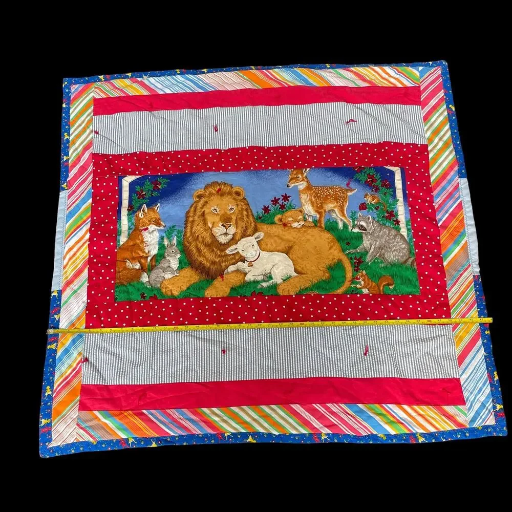 Handmade Patchwork Baby Blanket Bible Theme Lamb Lion Comforter Animals OOAK